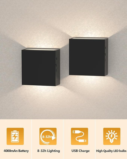 Wall Sconces Set of Two - Wireless Wall Light, Rechargeable Wall Sconce Battery Operated with Adjustable Color Temperature 3000K-7000K Wall Lights for Bedroom, Indoor Sconces Wall Decor Set of 2
