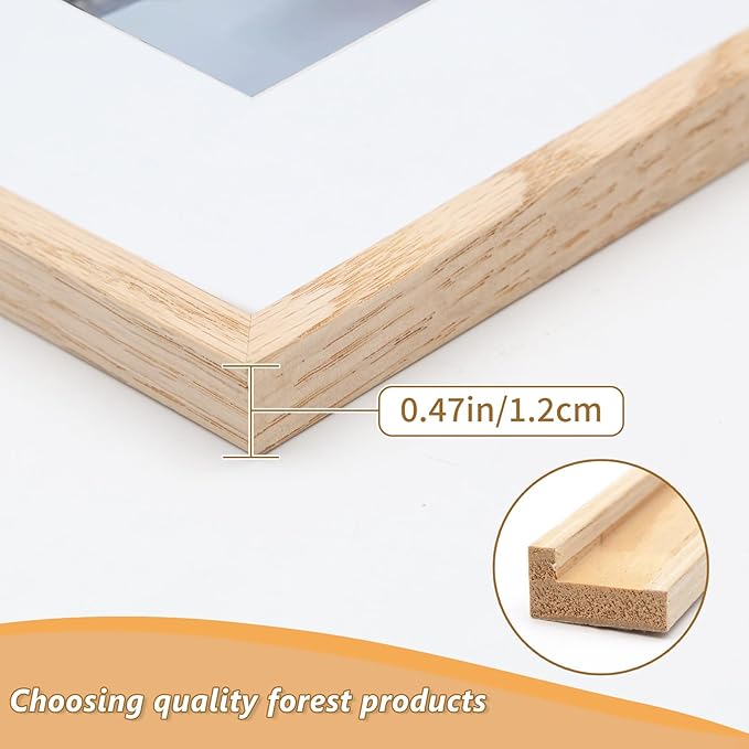 11x14 Picture Frame, OAK Wood Photo Frame 8x10 with Mat or 5x7 with 2 Mat with Perspex Glass for Vertical or Horizontal Tabletop Wall Display for Photo, Painting, Poster, Set of 3