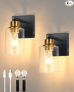 Battery Operated Wall Sconce Set of 2, Black & Gold Rechargeable Wall Lights with Timer Function, Easy Install Dimmable Wireless Wall Lamps for Living Room, Bedroom, Hallway, Entryway Decor 3000K