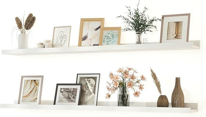 White Floating Shelves for Wall Decor, Long Wall Mounted Storage Shelf for Bedroom, Living Room, Bathroom, Kitchen, Nursery, Display Picture Ledge Shelf with Lip Set of 2-48 Inches, White