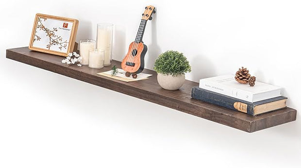 Fun Memories Floating Shelves for Wall, 48"x9.3" Rustic Solid Elm Wood Wall Shelves, Heavy-Duty Mounted Shelves with Invisible Brackets for Living Room, Bedroom, Kitchen, Walnut Finish