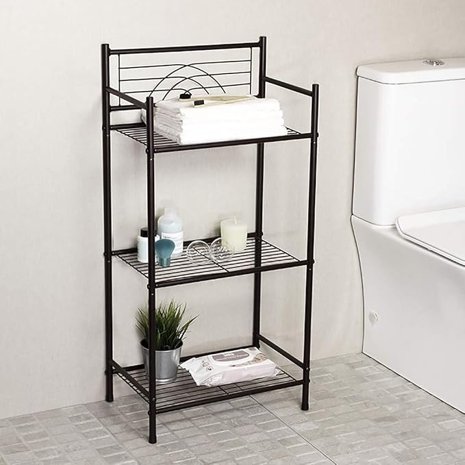 L&H UNICO 3-Tier Free Standing Wire Rack Durable Metal Shelving Storage Unit with Adjustable Feet 4-Hook for Bathroom Laundry Kitchen Office, Black
