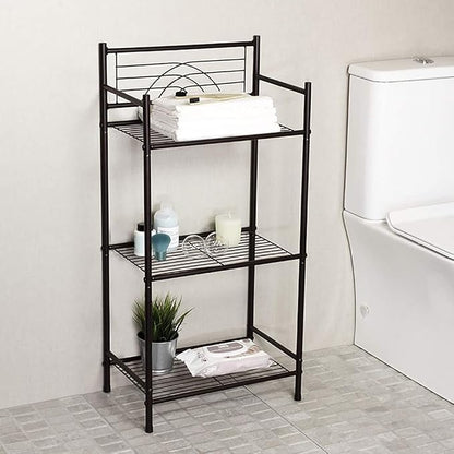 L&H UNICO 3-Tier Free Standing Wire Rack Durable Metal Shelving Storage Unit with Adjustable Feet 4-Hook for Bathroom Laundry Kitchen Office, Black