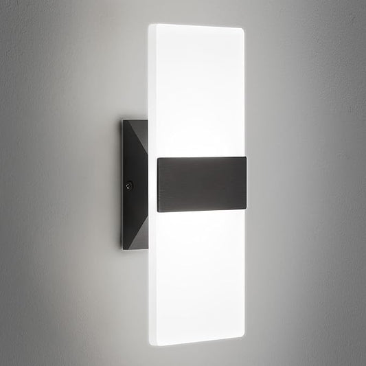 Modern LED Wall Sconce, 5CCT Dimmable Black Wall Lights, 12W 800LM 2700K-5000K Adjustable, Hardwired Indoor Up and Down Acrylic Wall Light Lighting for Living Room Bedroom Hallway, ETL