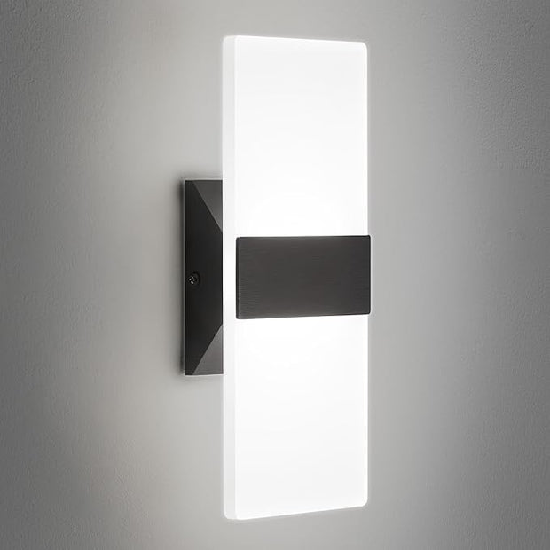 Modern LED Wall Sconce, 5CCT Dimmable Black Wall Lights, 12W 800LM 2700K-5000K Adjustable, Hardwired Indoor Up and Down Acrylic Wall Light Lighting for Living Room Bedroom Hallway, ETL