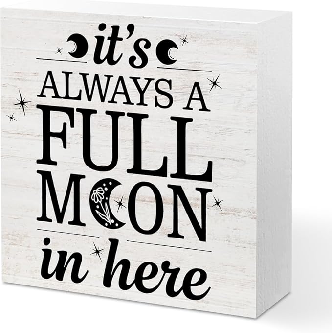 Rustic Full Moon Bathroom Wood Box Sign - It Is Always A Full Moon In Here, Humor Toilet Accessories Wood Plaque, Woods Table Decorative Signs for Office Home Dorm Tabletop Shelf Decoration