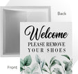 ENGVZ Wood Box Sign - Rustic Farmhouse Style 'Welcome Please Remove Your Shoes' Artwork, 5 x 5 Inches, Durable Decorative Signage for Home, Office, Gift