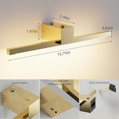 Picture Lights for Wall,Battery Operated Art Light,16in Gallery Light for Paintings,3CCT Dimmable,Metal Finish Recharging Battery Wall Light with Remote Control for Living Room Gallery(Gold)