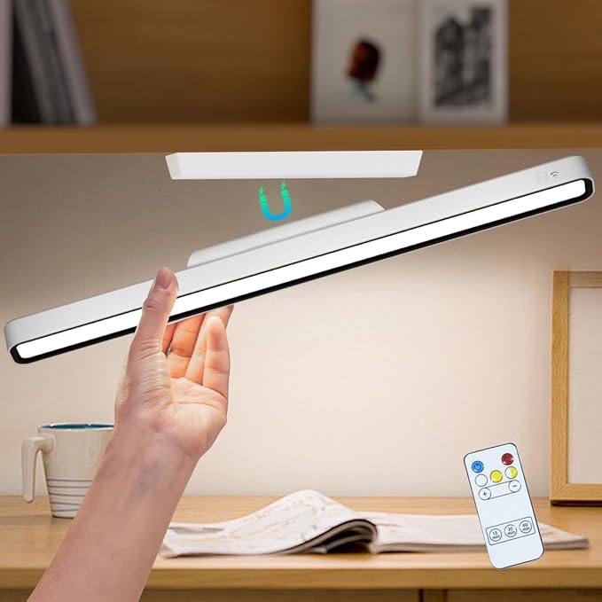 Magnetic Light Bar, 16.5in Rechargeable LED Desk Light Bar with Remote Control, 3000K, 4500K, 6000K Color Temperature Battery Powered Under Cabinet Lighting for Desk, Home Office, Under Shelf
