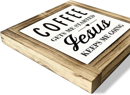 Coffee Gets Me Started Sign, Coffee Decor, Box Sign Wood Desk Sign Decor, Coffee Wood Sign, Funny Coffee Decor Sign, Religious Coffee Decor, Home Kitchen Decor, Coffee Bar Sign, Coffee Lover Gift