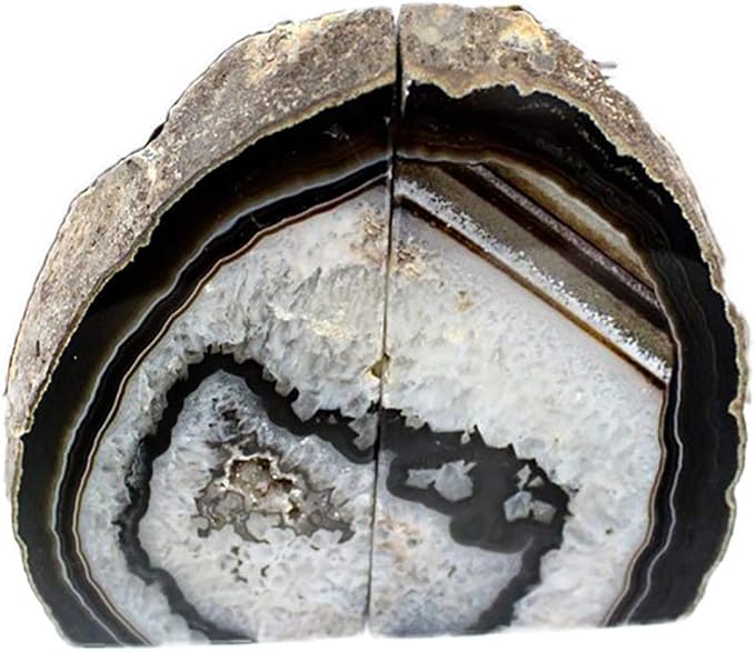 JIC Gem Black Agate Bookend(s) geode bookends Large Book Ends for Shelves 1 Pair 6 to 8 Lbs Book Ends to Hold Books Heavy Duty from Brazilian with Rubber Bumpers for Office and Home Decoration