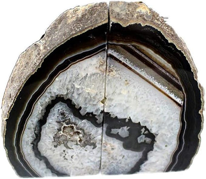 JIC Gem Black Agate Bookend(s) geode bookends Large Book Ends for Shelves 1 Pair 6 to 8 Lbs Book Ends to Hold Books Heavy Duty from Brazilian with Rubber Bumpers for Office and Home Decoration