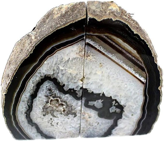 JIC Gem Black Agate Bookend(s) geode bookends Large Book Ends for Shelves 1 Pair 6 to 8 Lbs Book Ends to Hold Books Heavy Duty from Brazilian with Rubber Bumpers for Office and Home Decoration