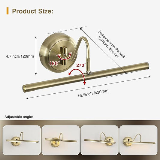 JOOSENLUX Modern LED Picture Lights Fixtures,Art Decor Metal Artwork Mini Accent Spotlights 16.54" Inch,7W(45W Eqv.),Natural White 3000K,Hardwire Swing Arm, Antique Bronze Finish
