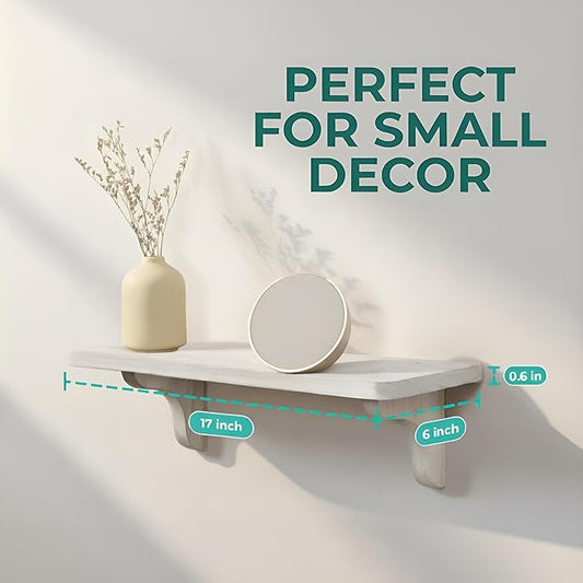 Real Wood White Shelves for Wall - 17 inch (3 Pack) - Easy to Install, Template and Video Included - White Wall Shelves, Shelves for Room, Decorative Wall Shelf