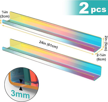 NiHome Set of 2 Magnetic Acrylic Floating Book Shelves, 24 Inches Long for Whiteboard, Classroom and Fridge Storage, Holds Up to 8.5 lbs, Sleek Design Organizer for Large Picture Adhesive (Iridescent)