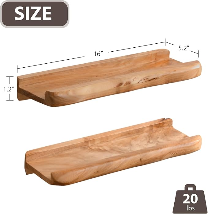 Ceder Wood Live Edge Picture Ledge Shelf Set of 2 - Handmade Natural Cedar Root, Floating Wall Shelves for Frames (16")