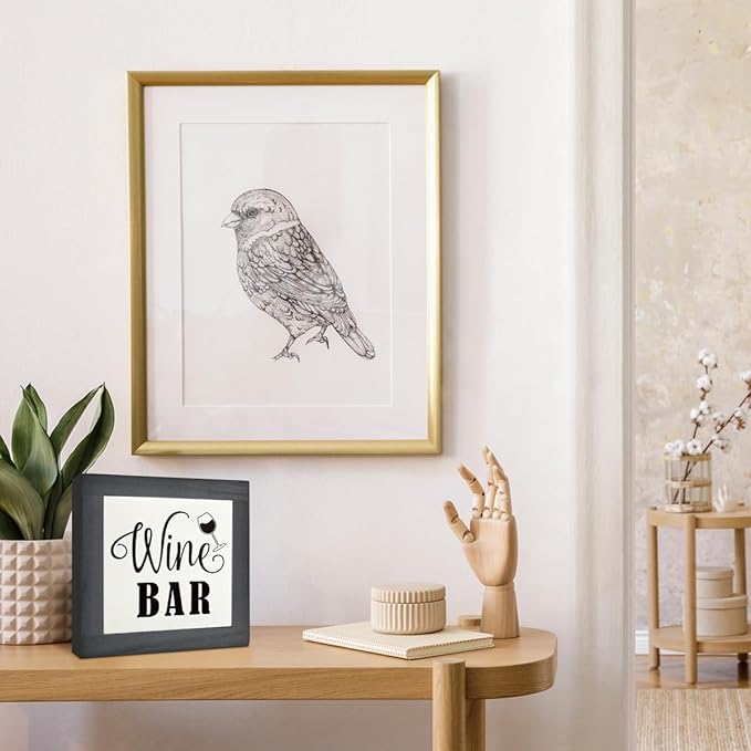 Wine Bar Signs, Box Sign Wood Desk Sign Decors, Wine Bar Decor Set, Decorative Wooden Table Top Decoration, Farmhouse Home Decor for Shelf, Country Style Home Bar Decoration, Coffee Signs B