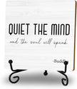 Zen Decor, Meditation Accessories, Spiritual Decorations, Zen Meditation Gifts for Office Yoga Room Bedroom Decors, Quiet The Mind And The Soul Will Speak Sign Wood Plaque with Support Stand