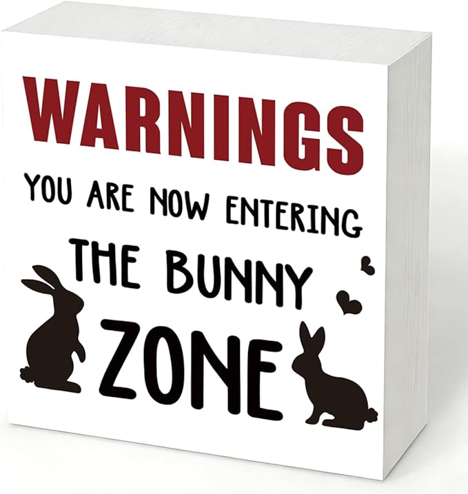 Easter Decorations for Home Funny Bunny Zone Wooden Sign, Warning You Are Now Entering The Bunny Zone Rabbit Decor, Farmhouse Wall Plaque for Bunny Mom Bunny Lover Gift