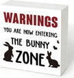Easter Decorations for Home Funny Bunny Zone Wooden Sign, Warning You Are Now Entering The Bunny Zone Rabbit Decor, Farmhouse Wall Plaque for Bunny Mom Bunny Lover Gift