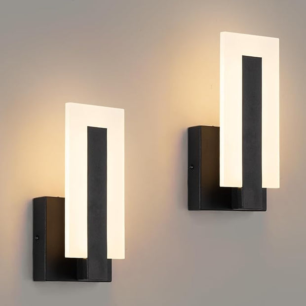Modern LED Wall Sconce Lighting, 8W Indoor Acrylic Wall Light Set of 2, 3000K Warm White Hardwired Black Wall Mounted Lights for Hallways, Bedrooms, Hallways, Living Room, Home Room Decor