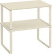 SONGMICS Cabinet Organizer Shelf, Set of 2 Kitchen Counter Shelves, Kitchen Storage, Spice Rack, Stackable, Expandable, Metal and Engineered Wood, Cream White UKCS002W02