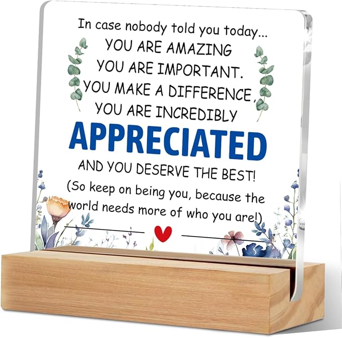 Employee Appreciation Gifts Thank You Gift Goodbye Leaving Gifts for Coworkers Colleagues Employees, in Case Nobody Told You Today You Are Appreciated Acrylic Sign with Wooden Stand Office Decor