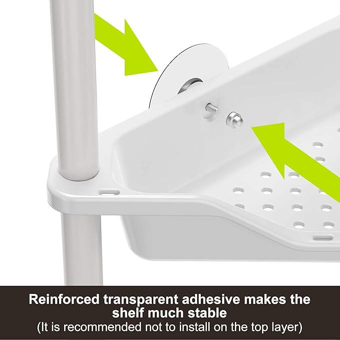 Orimade Rustproof 4 Tier Floor Standing Corner Shower Caddy Organizer, Plastic Metal Splicing Floor Corner Shelf Rack Stands for Bathroom, White