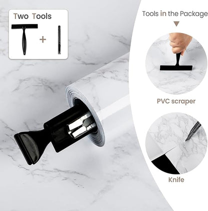 practicalWs White/Grey Marble Contact Paper 23.6" x 118", Marble Wallpaper Peel and Stick with Tools, Self Adhesive Vinyl Film Contact Paper for Countertops