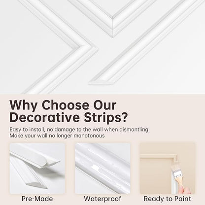 DODOKIE Peel and Stick Wall Molding Kit, Pre Cut Molding Wainscoting Panels for Interior Home Wall Moulding Décor Living Room Decoration, Self-Adhesive Ready to Assemble White (3 Set, 24 x 78 in)