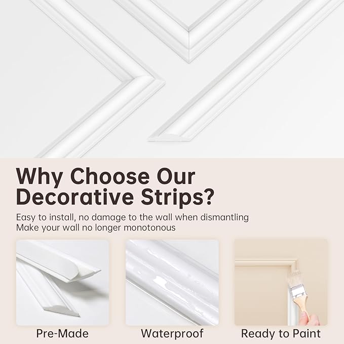 DODOKIE Peel and Stick Wall Molding Kit, Pre Cut Molding Wainscoting Panels for Interior Home Wall Moulding Décor Living Room Decoration, Self-Adhesive Ready to Assemble White (3 Set, 24 x 78 in)
