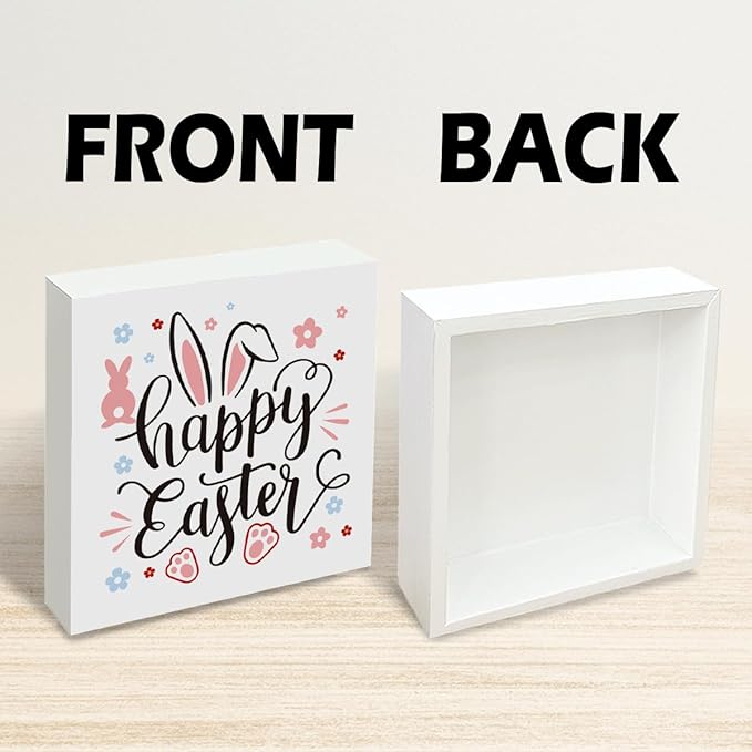 Easter Decorations for Home Happy Easter Bunny Wooden Sign, Spring Farmhouse Table Decor, Cute Easter Desk Decorations, Office Shelf Plaque, Holiday Gift for Family Friends