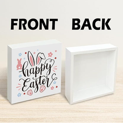 Easter Decorations for Home Happy Easter Bunny Wooden Sign, Spring Farmhouse Table Decor, Cute Easter Desk Decorations, Office Shelf Plaque, Holiday Gift for Family Friends