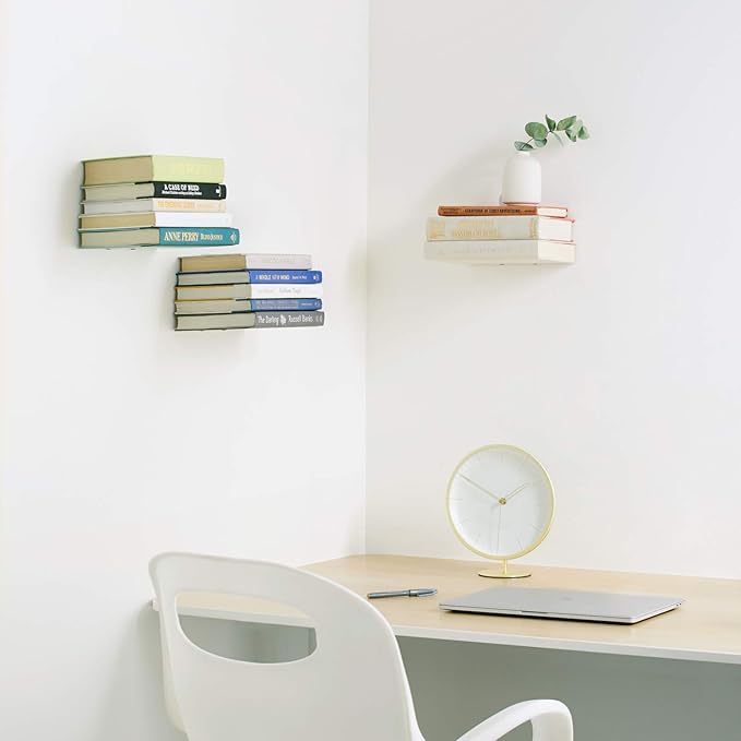 Umbra Conceal, Sturdy Metal Floating Bookshelf for Wall, Silver, Large, Set of 3