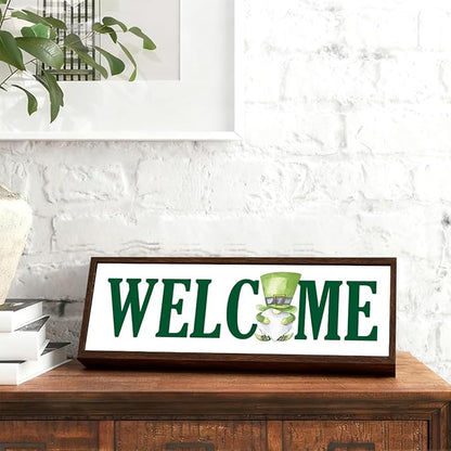 Irish Welcome Sign, Irish Gnome Decor, Decorative Wooden Signs and Plaques, St Patricks Day Themed Decoration for Front Door, Modern Farmhouse Home Decor, Housewarming Decors, 9.5x3.1x1 inches