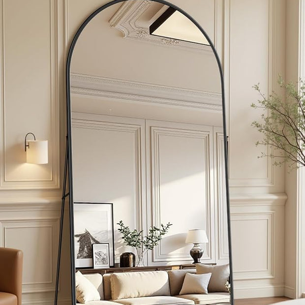 Full Length Mirror with Stand, 76"x44" Arched Full Body Mirror, Large Stand Up Mirrors, Aluminum Frame Floor Standing Mirrors, Freestanding Hanging Leaning Mounted for Bedroom Living Room Black