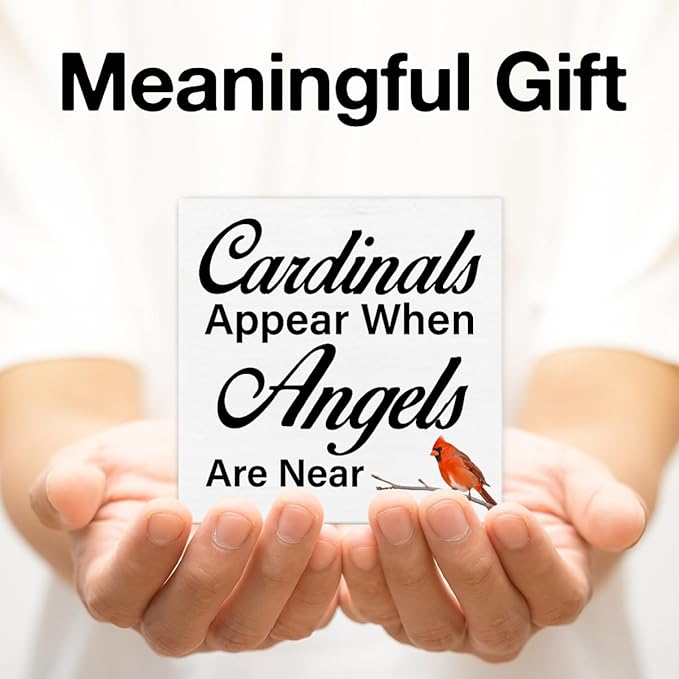 Memorial Decor Sympathy Gift for Loss of Loved One Cardinals Appear When Angels Are Near Wooden Sign Cardinals Decor for Home Bedroom Garden Desk Shelf 5 x 5 Inches, Cardinals Gifts