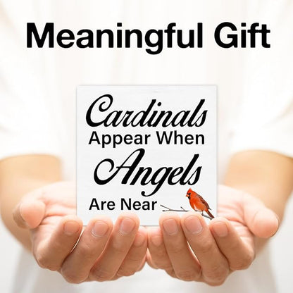 Memorial Decor Sympathy Gift for Loss of Loved One Cardinals Appear When Angels Are Near Wooden Sign Cardinals Decor for Home Bedroom Garden Desk Shelf 5 x 5 Inches, Cardinals Gifts
