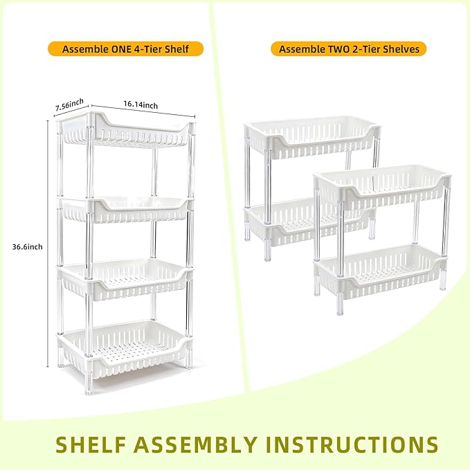 4-Tier Standing Shelf Unit with Drainage Baskets – Sturdy Bathroom & Shower Organizer, Over The Toilet Storage, Space-Saving Shelf for Bathroom Essentials, Towels, & Toiletries
