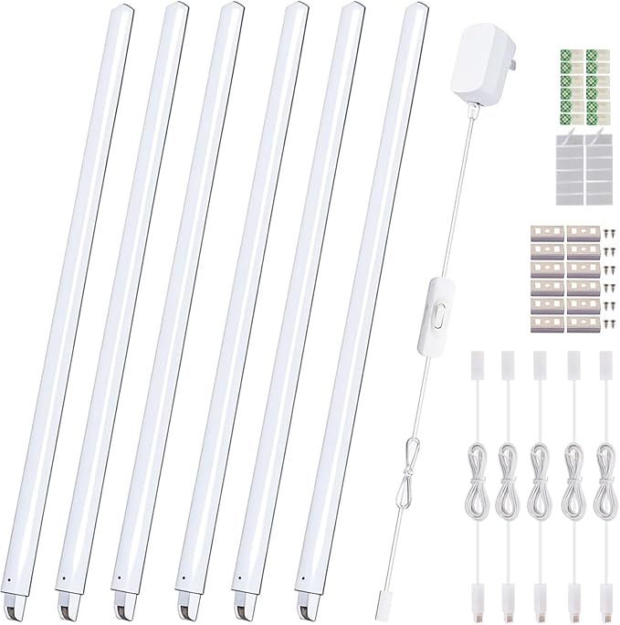Cefrank Cabinet Lighting 6-Pack 12 inch Seamlessly Linkable Strip Light Bars for Cabinet, Kitchen, Shelf, Workbench, Cupboard Lighting, 1200 Lumen Cold White 6000K