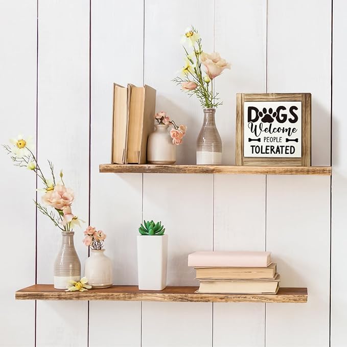 Pet Wood Sign - Dogs Welcomed People Tolerated, Welcome Sign, Box Sign Wood Desk Sign Decor, Funny Dogs Decor, Rustic Decor, Dog Home Decor for Front Door Porch, Gift for Dog Mom, Dog Owner Gift