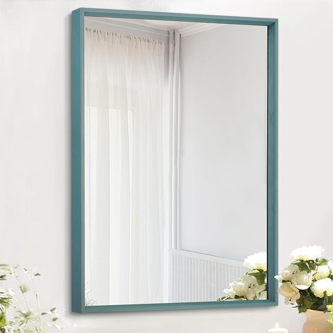 AAZZKANG Metal Wall Mirror with Frame Rectangular Large 26"x18" Decorative Bedroom Bathroom Hanging Mirror Home Wall Decor