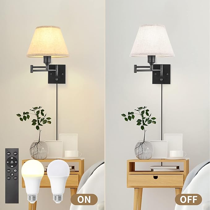 TRLIFE Wall Sconce with Remote Control, Dimming 10%-100% and Adjustable Color Temperature 2700K-6500K Swing Arm Wall Lights with Plug in Cord, 9.4