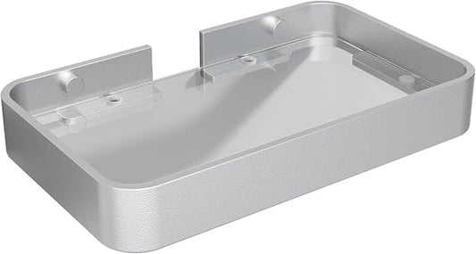 Danpoo 8-Inch Small Wall Shelf, Clear Tempered Glass with Matte Silver Aluminum Frame – Sleek Floating Bathroom Organizer