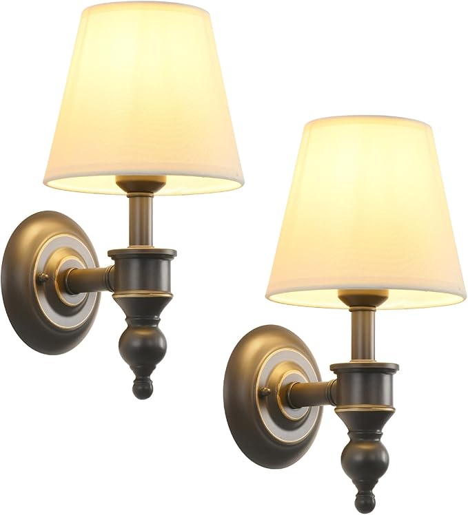 Wall Sconces Set of 2, Modern Wall Lamps for Bedroom, Sconces Wall Light Fixture with Beige Fabric Shade, Indoor Wall Mounted Lamps for Living Room Hallway Kitchen, ORB Finish
