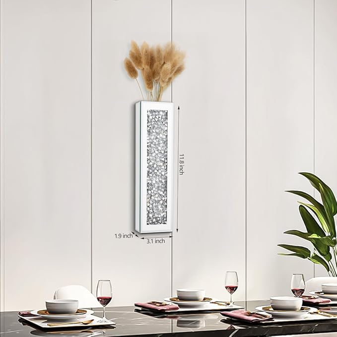 Silver wall Decor Mirrored Vase Set of 3,Crystal Crush Diamond Flower Vase,Stunning Decorative Glass Hanging Planter & Container for Home Wall Decor.Befit for Faux Plants.Can't Hold Water.
