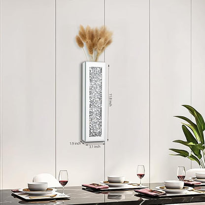 Silver wall Decor Mirrored Vase Set of 3,Crystal Crush Diamond Flower Vase,Stunning Decorative Glass Hanging Planter & Container for Home Wall Decor.Befit for Faux Plants.Can't Hold Water.