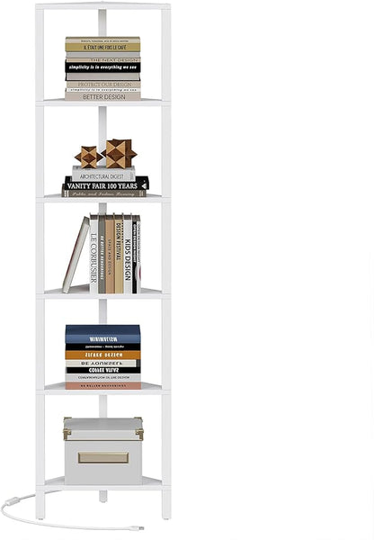TUTOTAK 6-Tier Corner Bookshelf with LED Light,Corner Shelf for Small Space, Narrow Display Corner Shelf Stand with Storage Rack, for Living Room, Bedroom, Pure White V1BS05BW006L