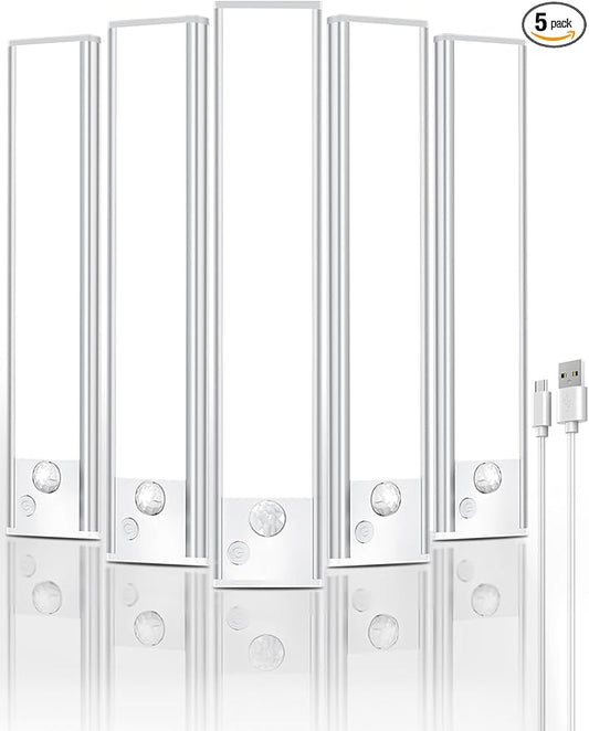 Under Cabinet Rechargeable Lighting: 10 Inch Motion Sensor Dimmable Lights Indoor - Battery Operated Lights - Wireless Closet Light Magnetic Led Light for Kitchen Home Bathroom Counter 5 Pack